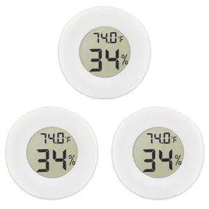 Digital Mini Thermometer Round Hygrometer, 3-Pack, LCD Display, Indoor Temperature Humidity Meter for Greenhouse, Fridge(White)