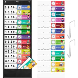 Daily Schedule Pocket Chart, 13+1 Pockets, 26 Double Sided  Cards (13 Colored+13 Blank), 12.8'x35', Classroom Schedule Chart