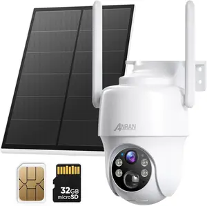 ANRAN 4G LTE Cellular Solar Security Camera Wireless Outdoor,No Need WiFi,2K Color Night Vision,2 Way Talk,Built in SIM Card & 32GB SD Card,IP65 Waterproof