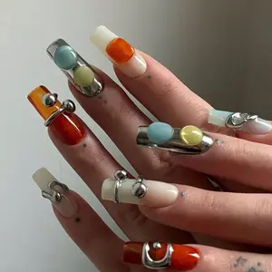 Edgy Metallic Press On Nails by SugarNails | 3D Silver & Resin Nail Art |Unique Industrial Metal Fake Nails |Industrial Chic Nails