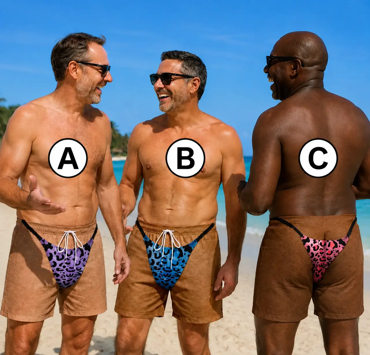 Funny Men Swim Trunks, Leopard Print Novelty Beach Shorts, Bachelor Party Swimwear, Summer Gag Gift For Men