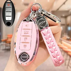 Car Key Case with Braided Rope, Soft TPU Car Key Protector, Key Fob Protector, Keychain Protective Cover for Nissan Altima Sentra Maxima Rogue Armada Pathfinder Infiniti, Car Key Accessory