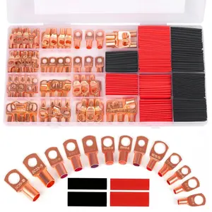 Copper Wire Lugs with Heat Shrink Set 120Pcs Battery Cable Lugs Ends and 140Pcs Heat Shrink Tubing Terminals Connectors Tubing Assortment Kit