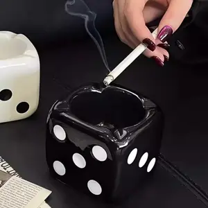 Ceramic dice ashtray, high-end creative ornament, living room ashtray, personalized home-use trendy dice ceramic desktop gift