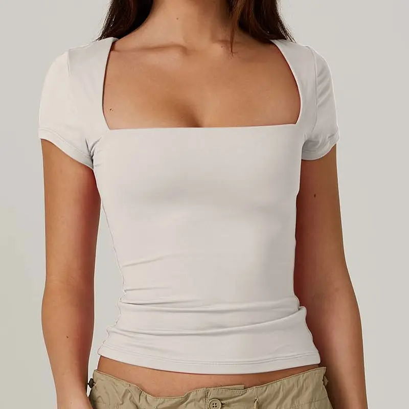 Square Neck Short T Shirts White