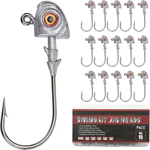 Eyes Bass Jig Heads for Fishing, 15 count Finesse Swimbait Jig  with Cone  Keeper Lifelike Minnow Style Jigheads Saltwater&Freshwater 1/8 3/16 1/4 3/8 1/2oz