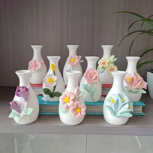 A167. Handmade pinch flower ceramic vase — mini size for water plants; arrangement pot with a fresh style; desktop home decor aesthetic room ornament