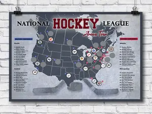 Pro Hockey Arena scratch off map, Hockey bucket list Poster, Hockey Gift, Hockey Arena Tour Decor