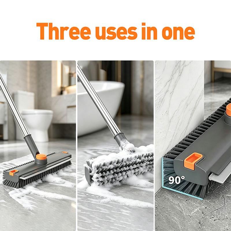 3-in-1 Floor Scrub Bathtub Brush with Long Handle, Double-Sided, Heavy-Duty Stiff Bristles & Squeegee – Scrape & Scrub for Shower, Bathroom, Patio, Garage, Kitchen, Wall & Deck – Home Cleaning duster brush   floor drain brush