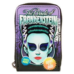 Universal Monsters Bride of Frankenstein Mask Glow Accordion Zip Around Wallet