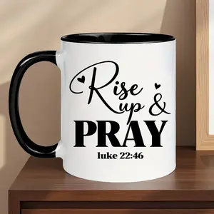 Single 'Rise Up & Pray Luke 22:46' 11Oz Ceramic Mug | Insulated And Reusable Coffee Cup Featuring Heart Print, Safe for Dishwasher, Ideal for Both Hot And Cold Beverages - Excellent Gift for Christians, Prayer Groups