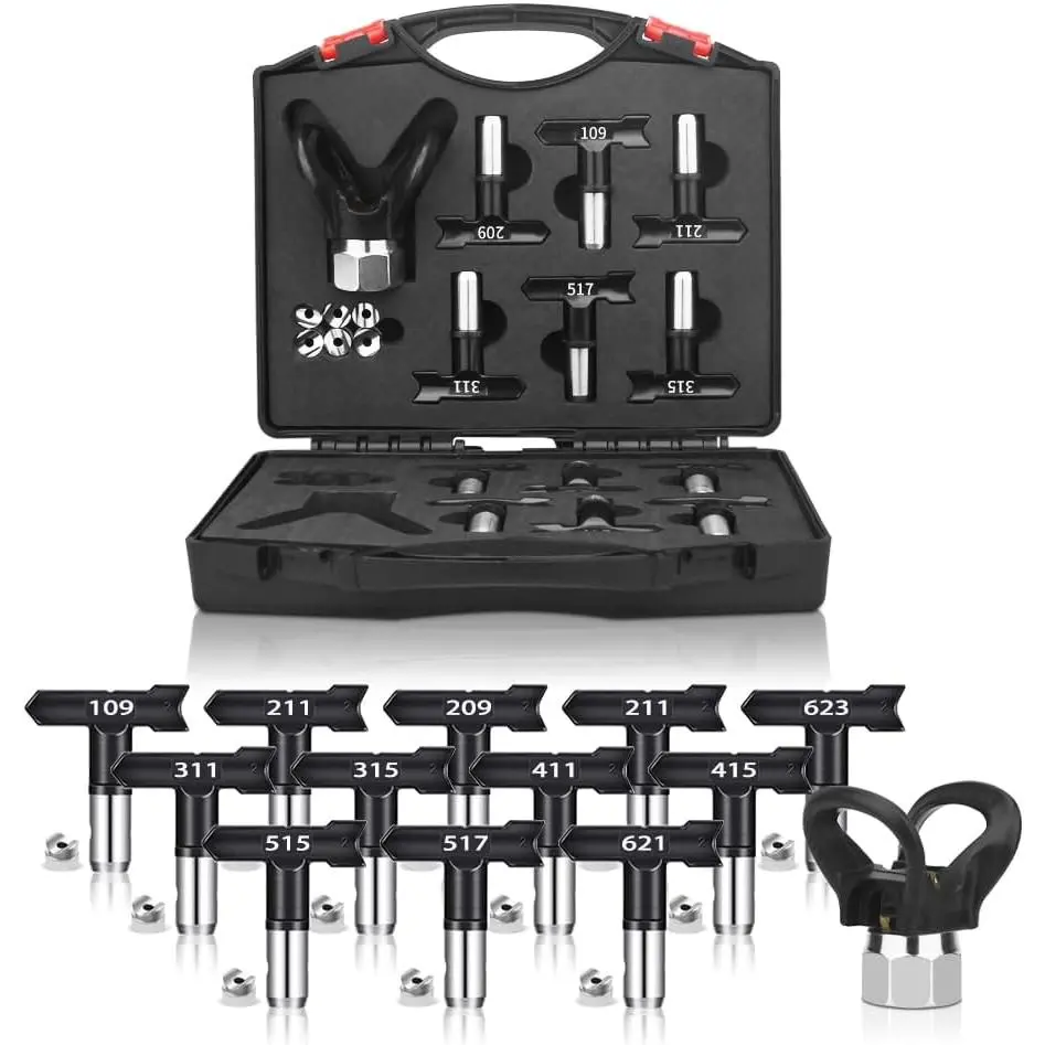 14 count Reversible Spray Nozzle Tips,Airless Spray Nozzles Tips,Airless Spray  Nozzle and Nozzle Tips Storage Box. (109,111,209,211,311,315,415,411,515,517,621,623)
