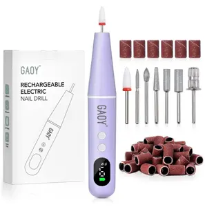 GAOY Cordless Electric Nail File, Nail Drill with LED Display for Acrylic Gel Nails, Hand Feet Trimmer Buffer Tool, Violet Purple
