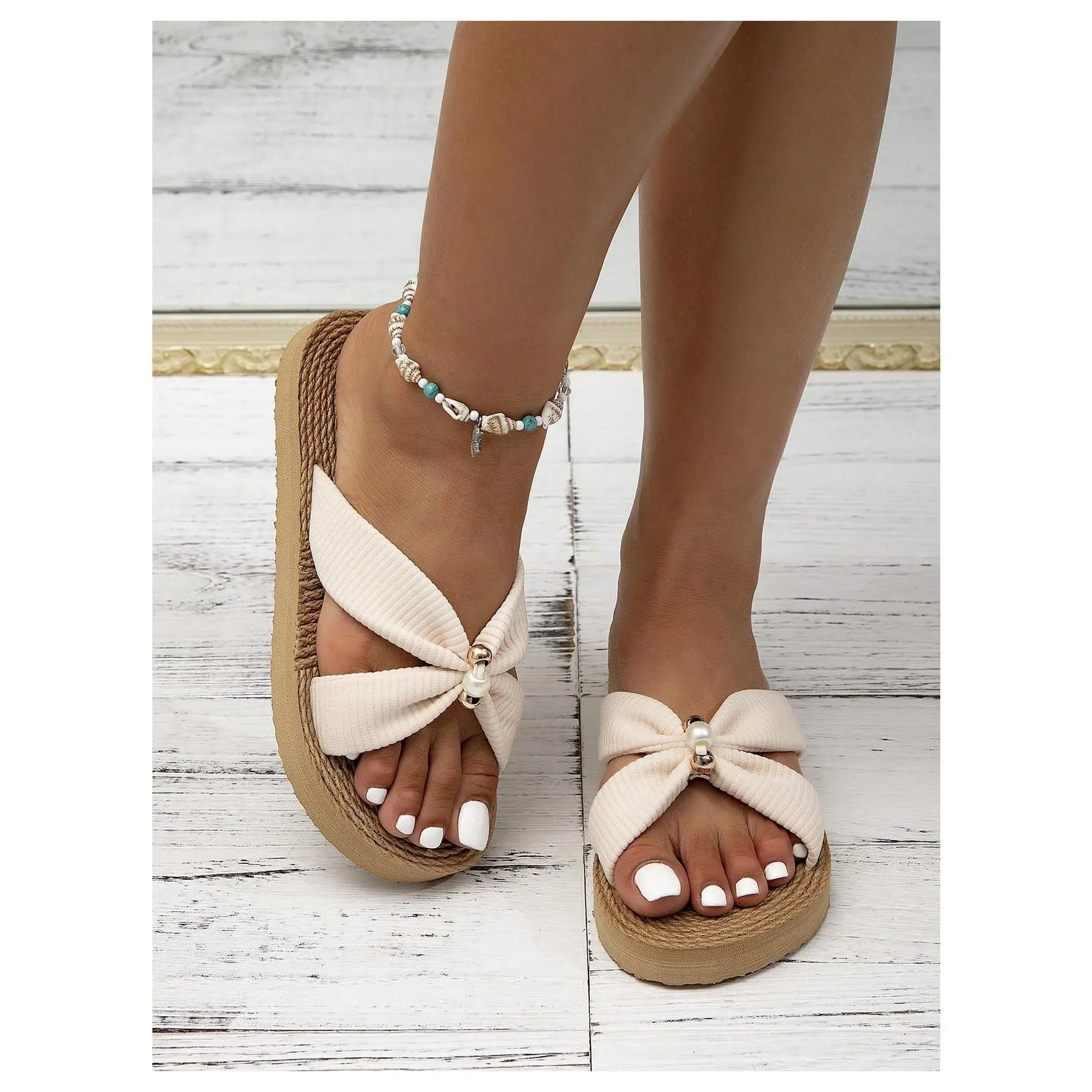 DealsForYouDays Criss Cross Straps Straw Sandals Open Toe Flat Summer Casual Beach Vacation Sandals