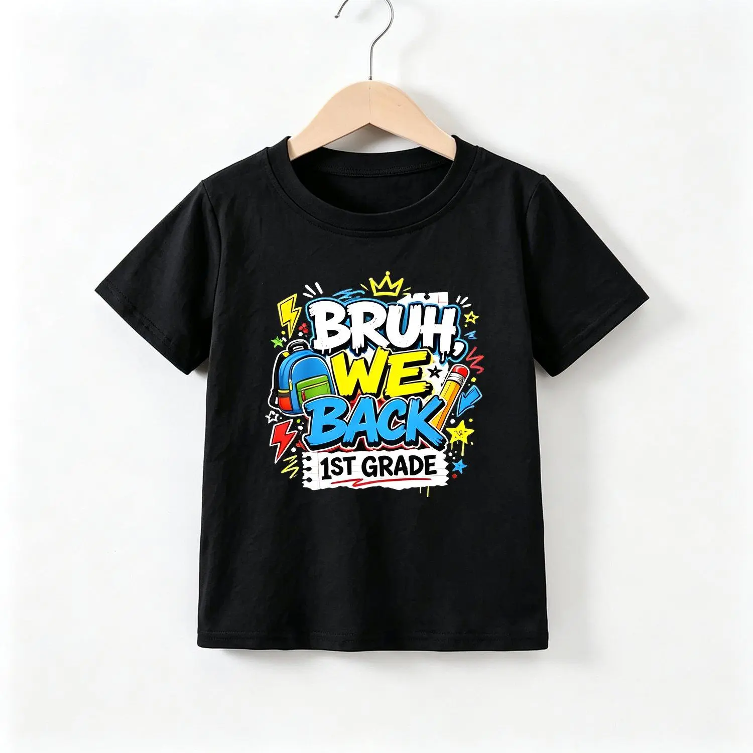 Bruh We Back 1st Grade Back to School First Day Boys T Shirts Elementary School Shirt Youth Graphic Tee Casual Comfortable Everyday Wear