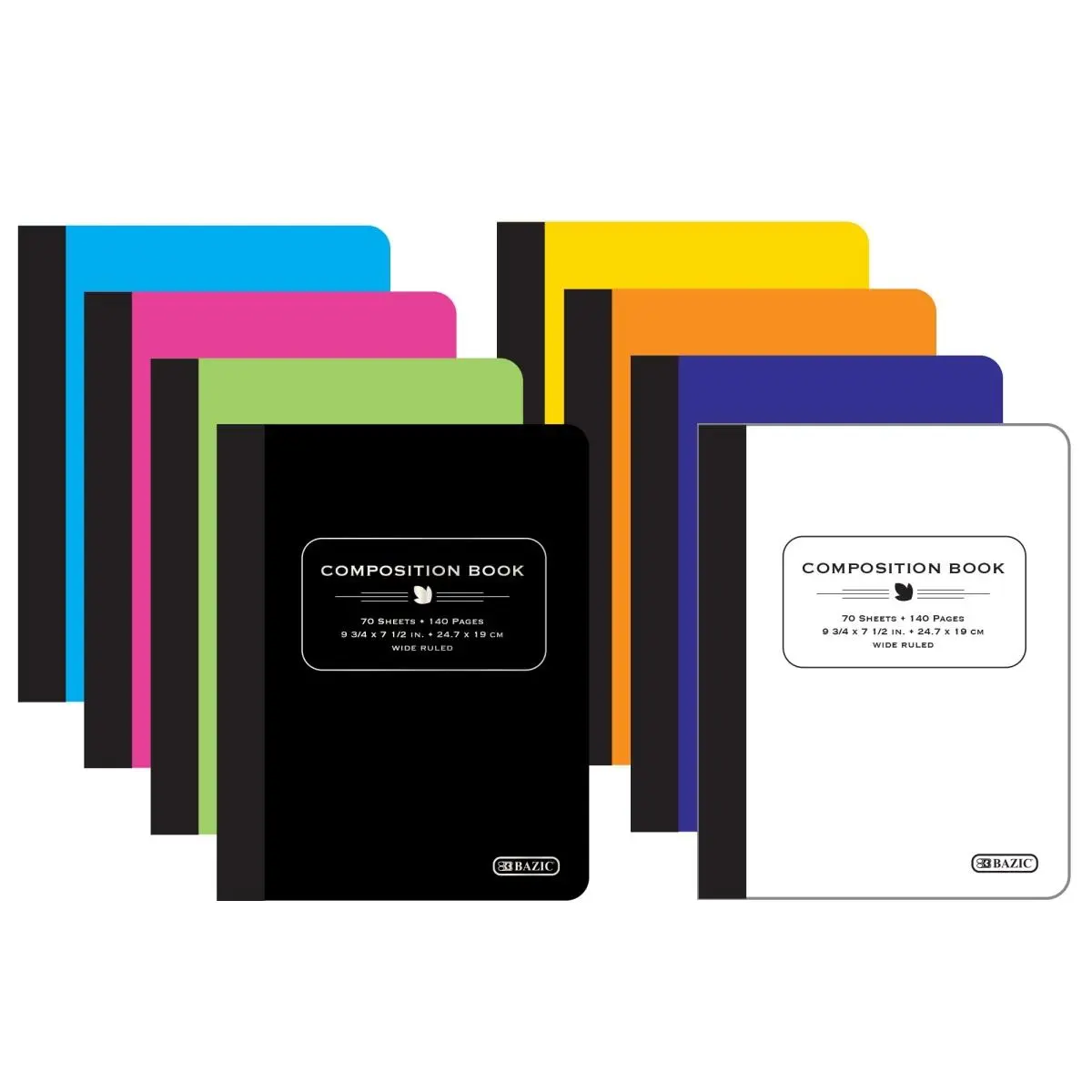 Bazic Products Wide-Ruled Poly Cover Composition Notebook - 70 Sheets, 9.75x7.5in, Non-Customized Note Taking Notebook, School Study Supplies, Student Stationary, Stationery Supplies, Case of 48 (24.62 lbs Total)