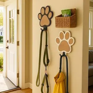 PrimPick Fashionable wooden paw-print dog leash hanger - Handmade with polished finish, available in two colors. A great gift for dog lovers. Suitable for hanging dog chains, collars and jackets in corridors or storage areas.