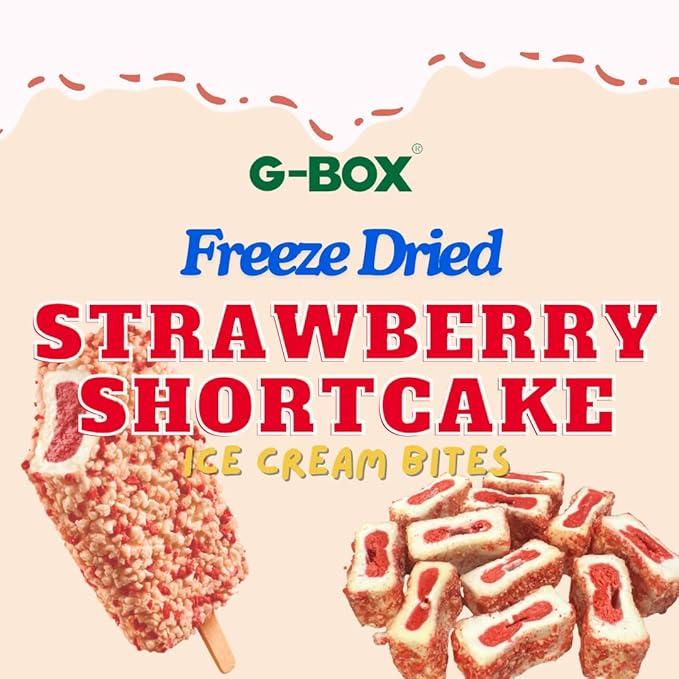 G-BOX Freeze Dried Ice Cream| Crunch Strawberry Shortcake Ice Cream Bites - Perfect for Camping, Outdoor, and Party - Air-tight Sealed in a Deli Container (3.5 OZ Strawberry Shortcake)