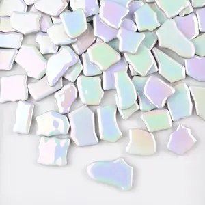 0.78"-1.57" Irregular Ceramics Mosaic Tiles,1.1LB Mosaic Pieces Stones for Home Decoration DIY Craft Plates Flowerpots Vases Cups Mosaic Making Supplies (Iridescent White)