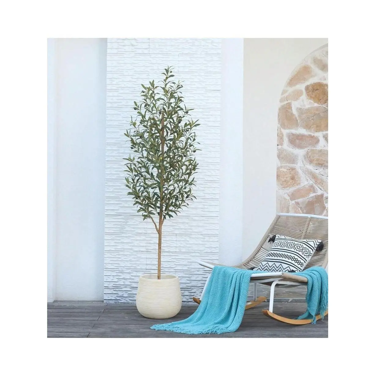 Artificial Olive Tree with Lifelike Trunk, Tall Potted Faux Plant with Fruits and Leaves, Durable UV Resistant Decor for Home Office