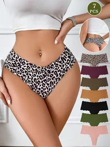 7-Pack Women's Seamless T-Back Underwear with Wavy Edge, Breathable Soft Elastic Briefs for All Seasons, Comfortable Daily Wear, Soft Fit Panty