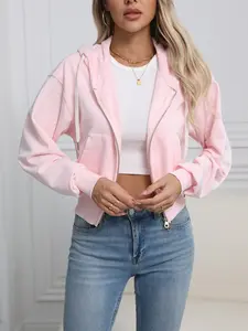 Womens Zip Up Hoodies Cropped Sweatshirts Fleece Jackets Fall Outfits Casual Hooded Y2k Tops Winter Clothes 2024 Fit Long Sleeve Fashion Long Sleeve Womenswear Chic