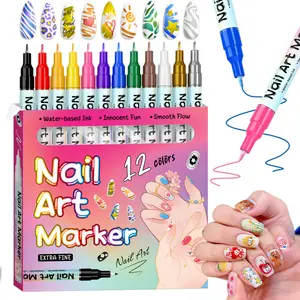 12/24 Color Nail Art Pens, 0.5 MM Nail Polish Pens Set Drawing Painting Point Liner Acrylic Painted Pen Kit, Waterproof and Quick-drying Nail for DIY Nails Art Design Manicure Tools12/24P Flower Nails