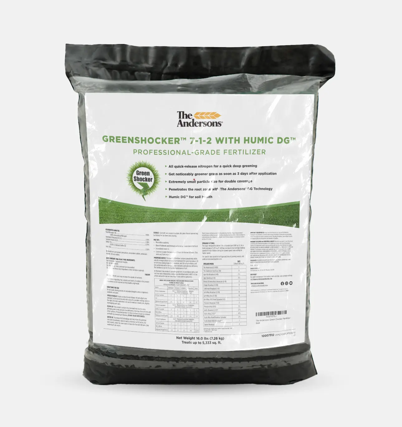 The Andersons GreenShocker 7-1-2 Fertilizer with Humic DG for All Turf Types - Professional-Grade Lawn Fertilizer with Fast-Release Nitrogen & Iron