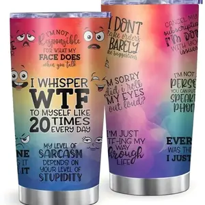 Funny Sarcastic Office Gift 20oz Tumbler, I Whisper WTF Quote Cup, Rainbow Snarky Travel Mug, Not Responsible For My Face Design, Vacuum Insulated Coffee Mug for Coworker Boss