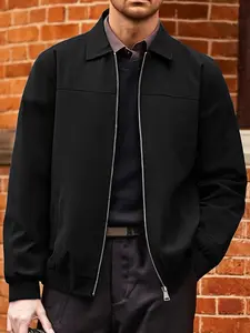 Men's Spring and Autumn casual jacket, 100% polyester fiber, zipper closure design, lightweight business collar jacket, easy to maintain fabric, suitable for work, travel and formal wear