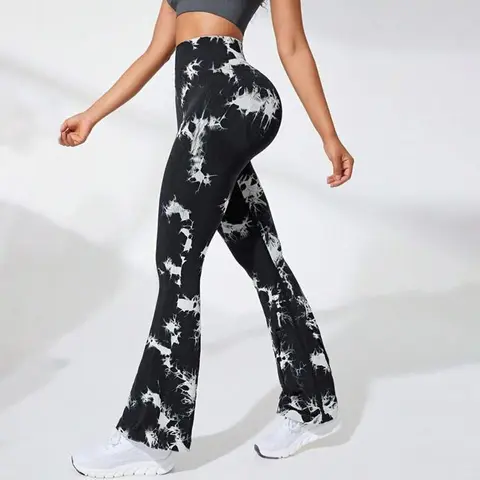 Women's Seamless Tie Dye Flare Yoga Leggings High Waisted Soft Tummy Control Scrunch Gym Workout Bootcut Yoga Pants