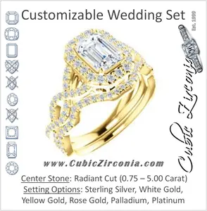 CZ Wedding Set, featuring The Benita engagement ring (Customizable Radiant Cut with Infinity Split-band Pavé and Halo)