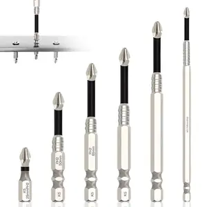 Upgraded alloy steel high magnetic screwdriver bit set, strong magnetic durable screwdriver bit set, anti-slip magnetic electric screwdriver set, portable, suitable for home assembly and repair, outdoor maintenance, impact driver (6-piece set, silver)