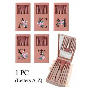 Portable Makeup Brush Set with Mirror, A-Z Flower Pattern, Multi-Functional Brushes, Mini Travel Kit, Ideal Gift for Girls
