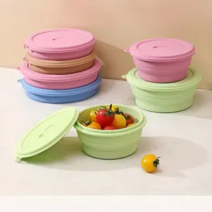 Foldable Lunch Box Made of Food-Grade Silicone, Available in 4 Colors and 3 Sizes. Round Food Bento Box, Fresh-Keeping Container, Instant Noodle Bowl, Portable Foldable Bowl for Picnic & Outdoor Activities, Camping Storage Box, Refrigerator Freshness Keep