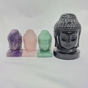 Obsidian, Amethyst, Rose Quartz & Aventurine Buddha Head ‍️ Protection, Peace & Abundance Hand Carved Crystal Statue