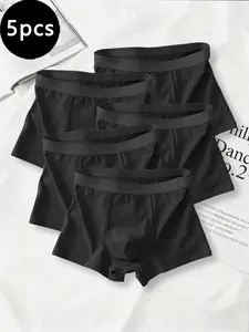 Men's Simple Plain Pure Underwear (3/4/5/6/7/8 Pairs), Sporty Boxing Shorts, Daily Wear, Sports Training, Comfortable Breathable Stretch Four-Way Pants