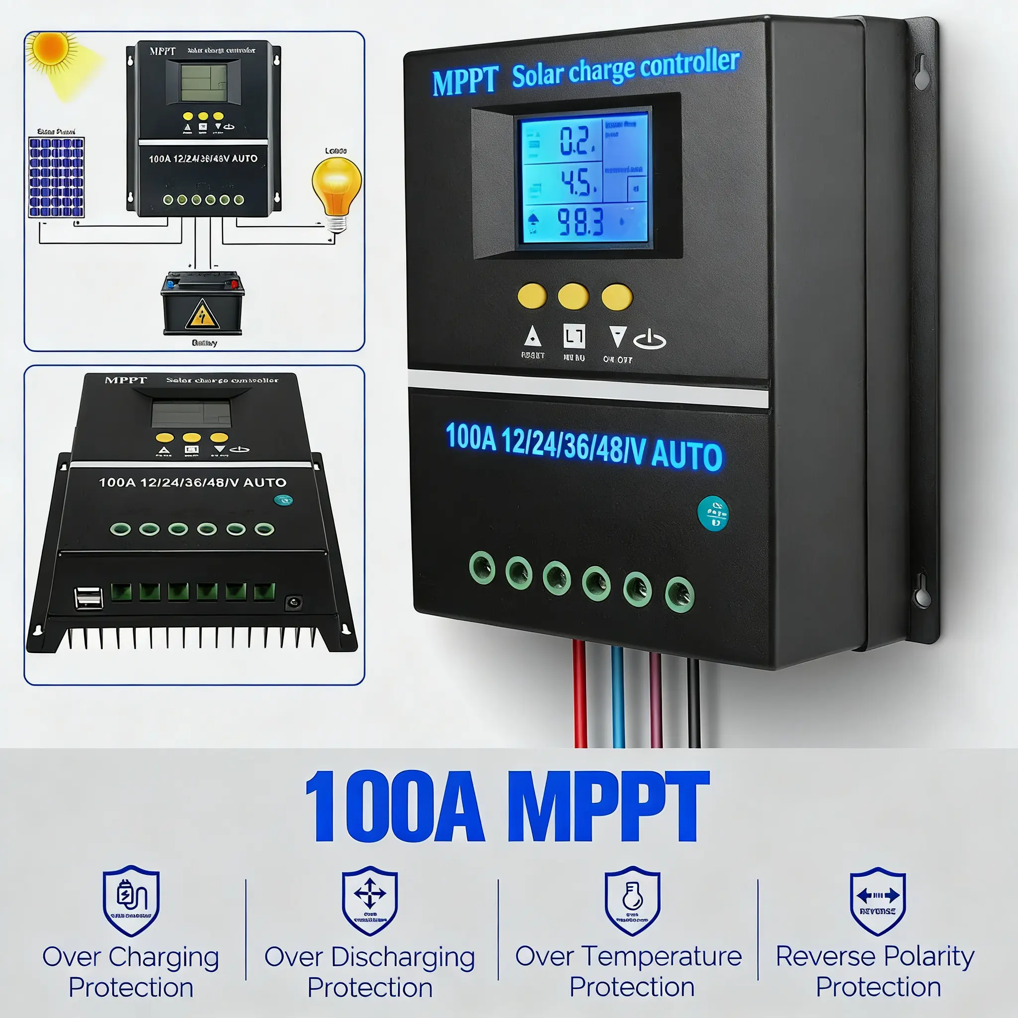 4000W 100A MPPT Solar Charge Controller 12V/24V/36V/48V Battery PV Regulator USB Modern Power 4000W 100A MPPT Solar Charge Controller 12V/24V/36V/48V Battery PV Regulator USB Modern Power
