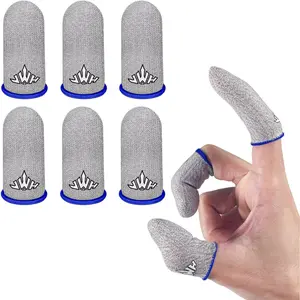 6 Pack Ultra Thin  Fiber Gaming Finger Sleeves White Thumb Sleeves Mobile Gaming Breathable Cots Gaming Finger Gloves for Pubg Fundas para Dedos Dedales Gamer Profesionales