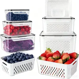 3-Piece Portable Storage Set, Reusable Fruit Veggie Container, Microwave Safe, Leak-Proof, Stackable, Kitchen & Outdoor Organizer