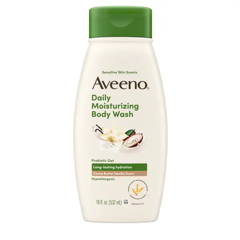 Aveeno Daily Moisturizing Body Wash, Cocoa Butter Vanilla Scent, Sensitive Skin Scents, 18 oz