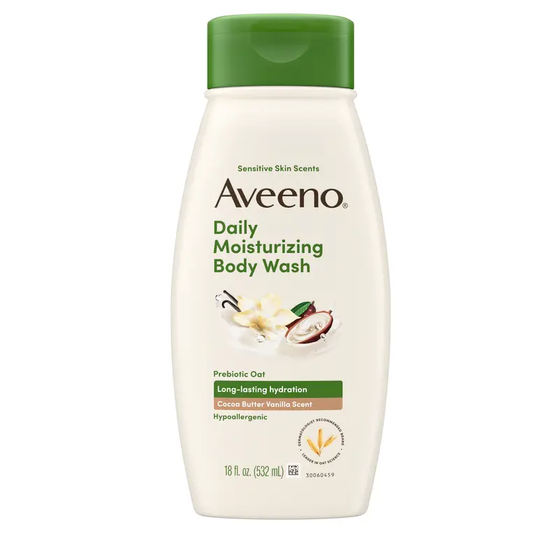 Aveeno Daily Moisturizing Body Wash, Cocoa Butter Vanilla Scent, Sensitive Skin Scents, 18 oz