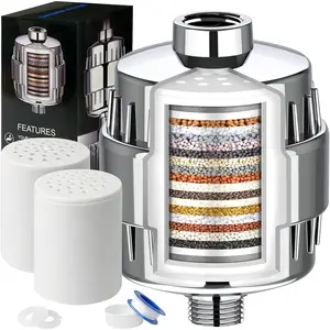 20 Stage Shower Filter for Hard Water with 2 Cartridges, High Output Shower Head Filter Removes Chlorine Fluoride Impurities, Improves Skin Condition and Protects Hair