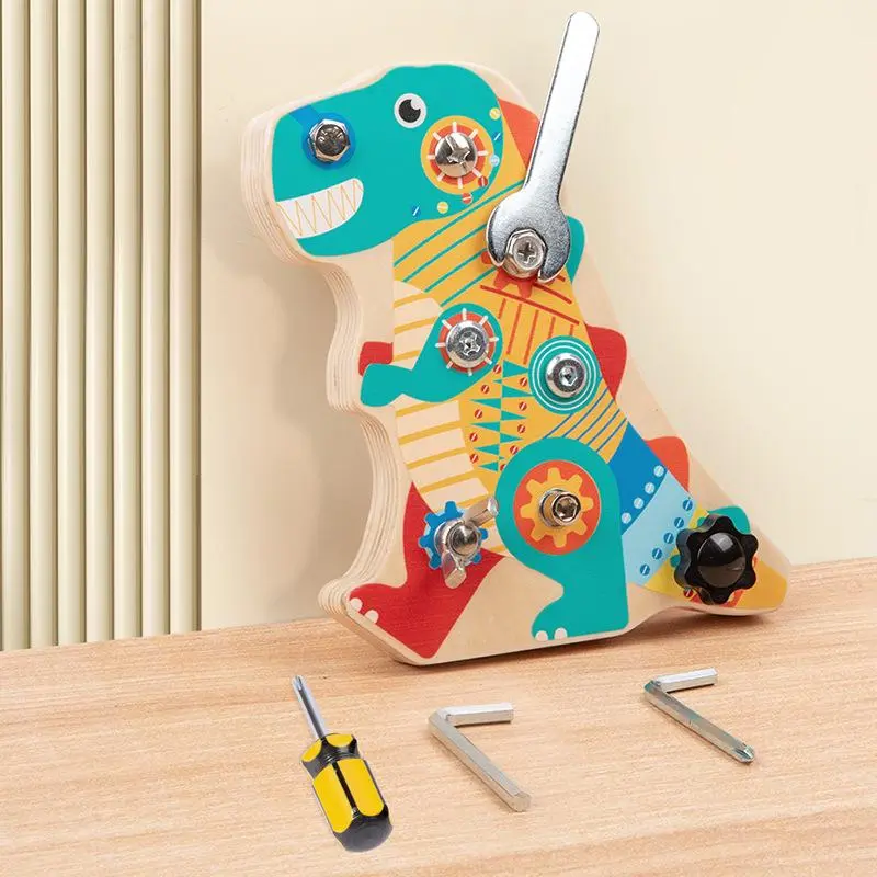 Dinosaur Design Wooden Screw Toy (1 Box), Creative Finger Flexibility Exercise Toy, Early Childhood Education Puzzle Toy, Preschool Busy Board