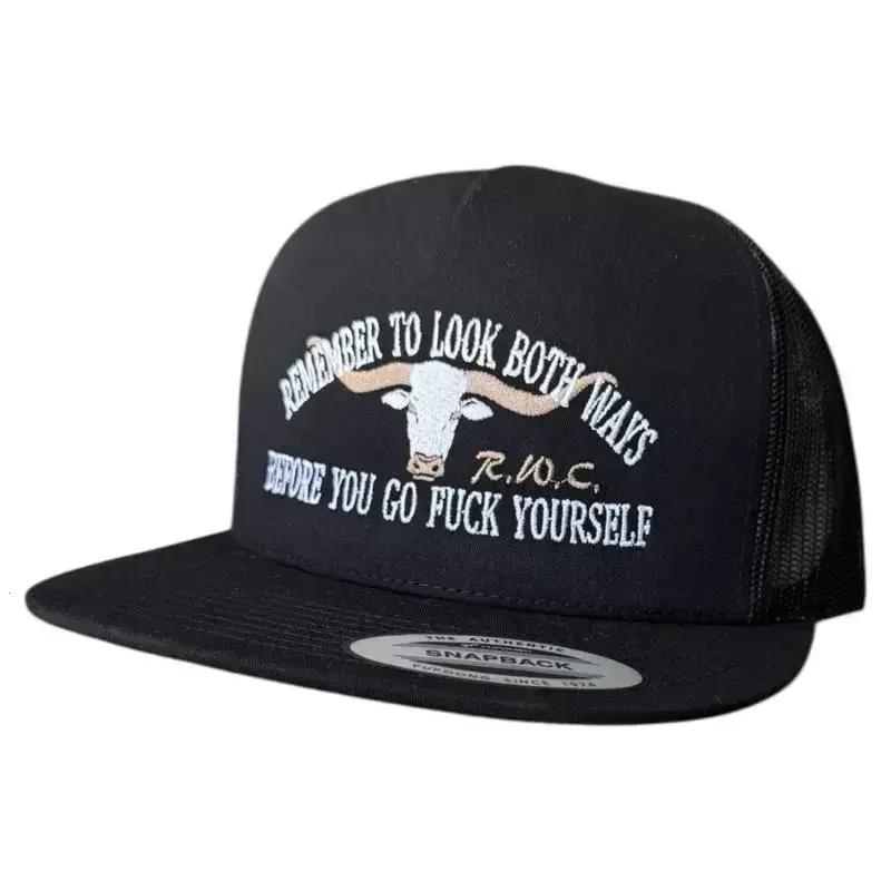 Funny Trucker Hat � Look Both Ways Before You Mess Up | Embroidered Snapback Cap | Gag Gift for Men, Roommates, Bachelor Party or Bar Nights