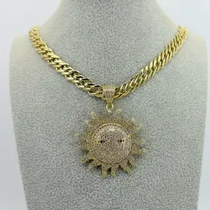 Spanish Chain 18 Inches Long with Sun Pendant Gold Plated Hip Hop Jewelry for Men and Women