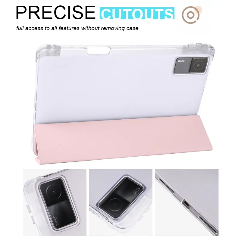 Transparent pen slot three-fold tablet case, suitable for models such as Redmi SE 8.7" (2024), Redmi K Pad 8.8" (2025), Redmi 10.6", Redmi Pad 2 11" (2025), Redmi SE 11" (2023), Redmi Pro 12.1" (2024), Xiaomi 5/5 Pro 11", Xiaomi 6/6 Pro 11", Xiaomi 7/7 Pr