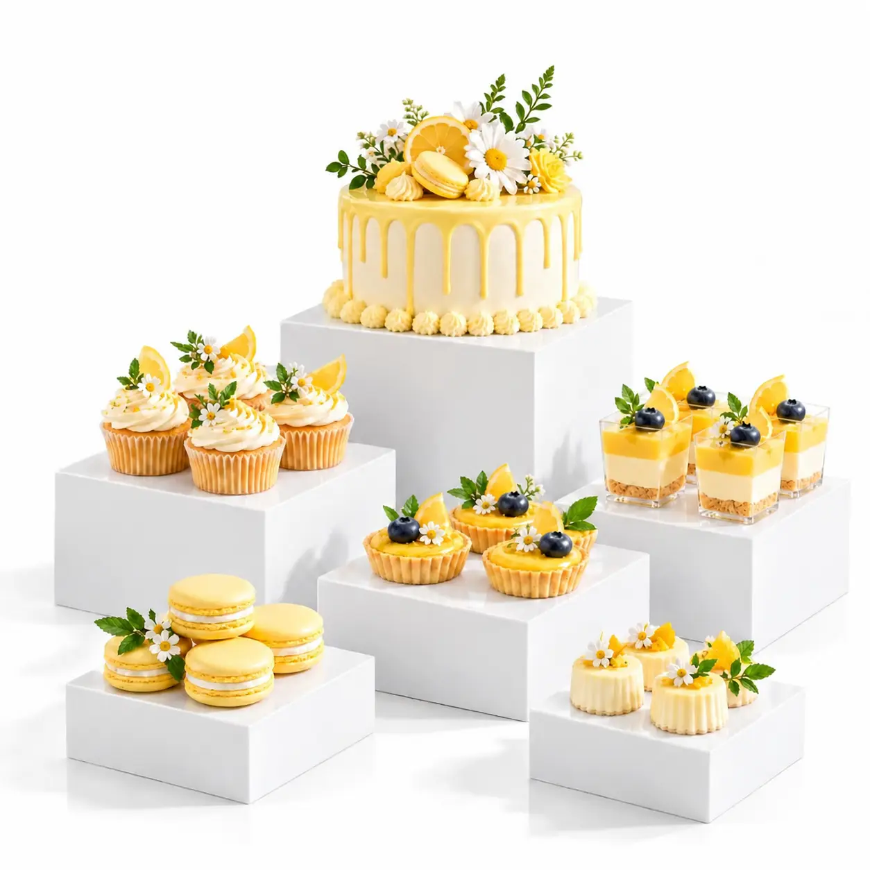 6-Piece Dessert Table Display Stand Set, Minimalist Acrylic Buffet Risers in Multiple Sizes from 3-8 in Including 4 in, Reusable Stackable Hollow-Base Stands for Cupcakes, Treats, Party Food Displays, Wedding Tables and Event Catering,home decor