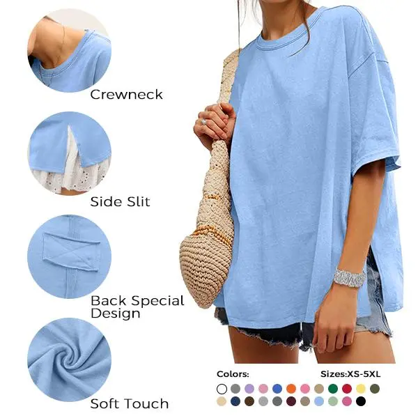 UNCLECAT Women's Cotton Blend Short-Sleeve Baggy T-Shirt - Classic Casual Streetwear Round Neck Top with Simple Loose Fit and Side Slit Crewneck Womenswear, Shortsleeve, Oversized Tshirt Women, Minimalist, Crew Neck, Chic Aesthetic, Outdoors, Elevated Bas