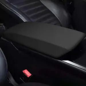 Black Artificial Leather Car Armrest Seat Cover - Car Accessories, Elastic Band for Snug Fit, Worn-Out Restoration Solution, 5-Minute Tool-Free Installation, Compatible with 2017-2020 Models